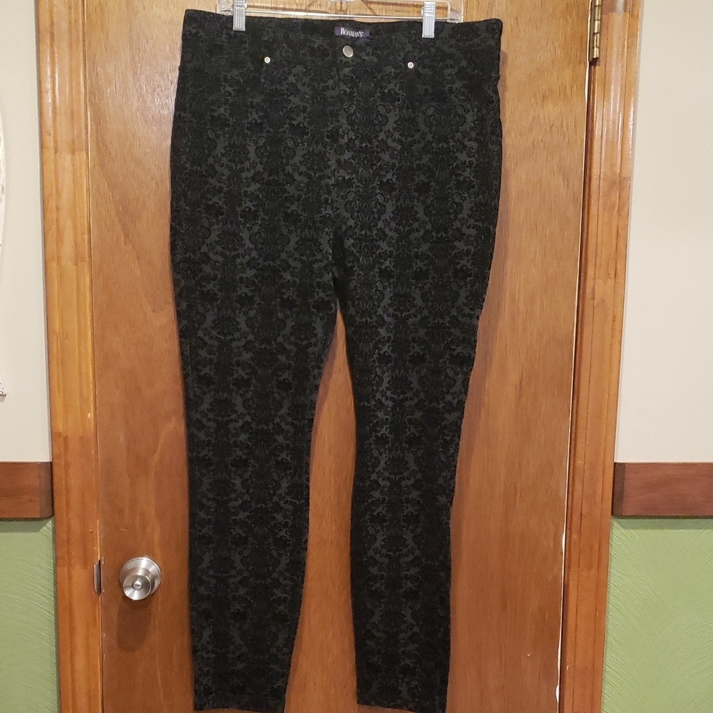 Roaman's Elegant Black Velvet Textured Pants Size 18W
